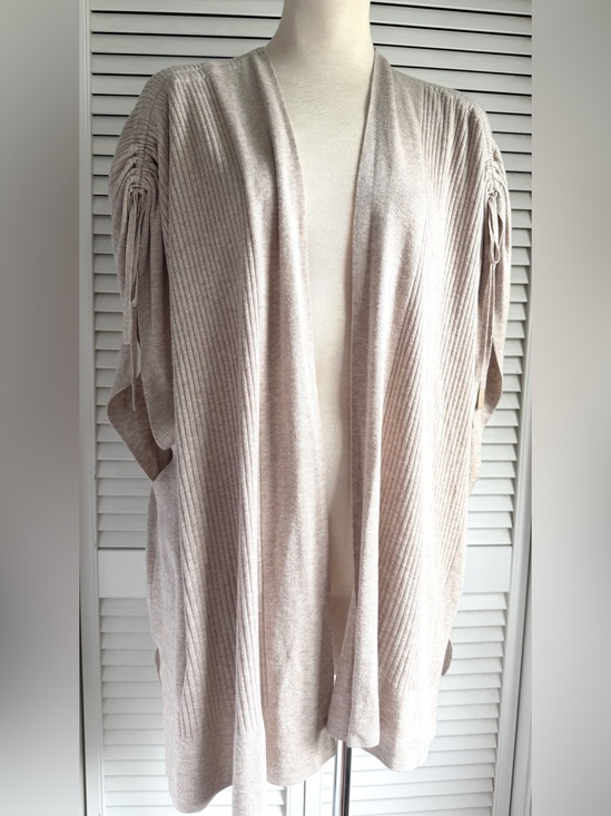 Splendid Sweaters - XS🤎 Splendid Cashmere Blend Oatmeal Ribbed Tie Shoulder Open Relaxed Cardigan